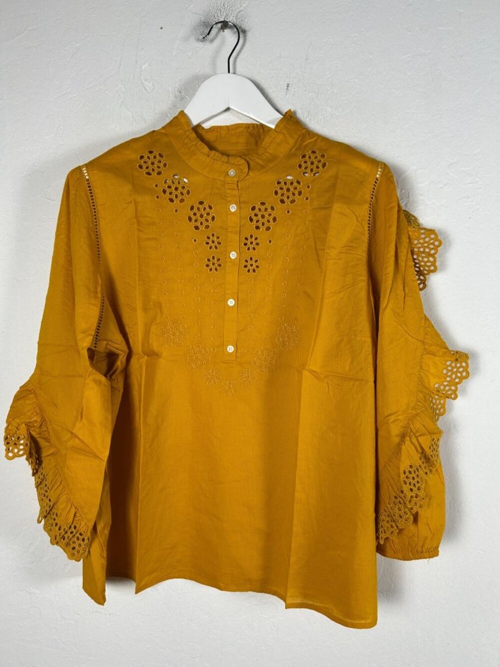 J. Crew Factory Mustard Yellow Eyelet Peasant Blouse